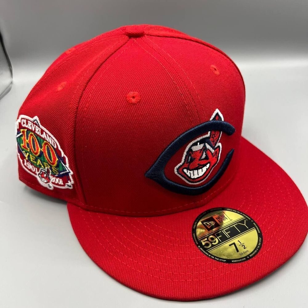 Cleveland Indians Guardians Hat Men 7 1/2 100 Years 59Fifty‎ New Era Fitted New